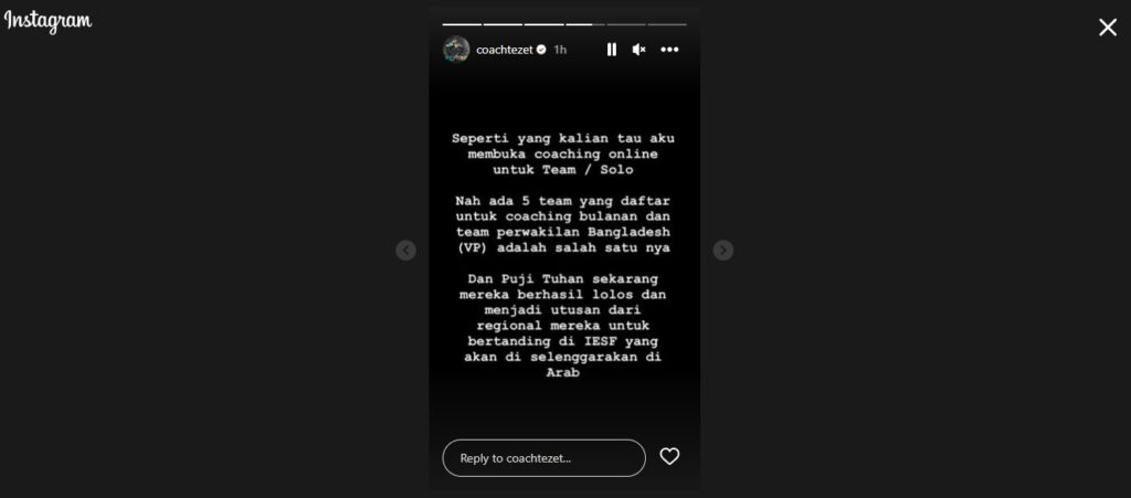 Klarifikasi Tezet. (Dok IG Story Tezet)